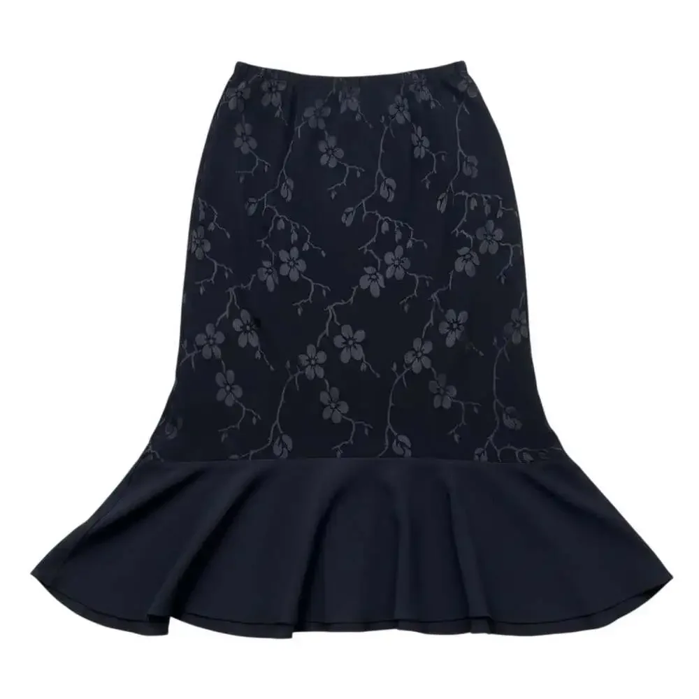 Vintage Spencer Alexis Cherry Blossom Burnout Midi Skirt Black L